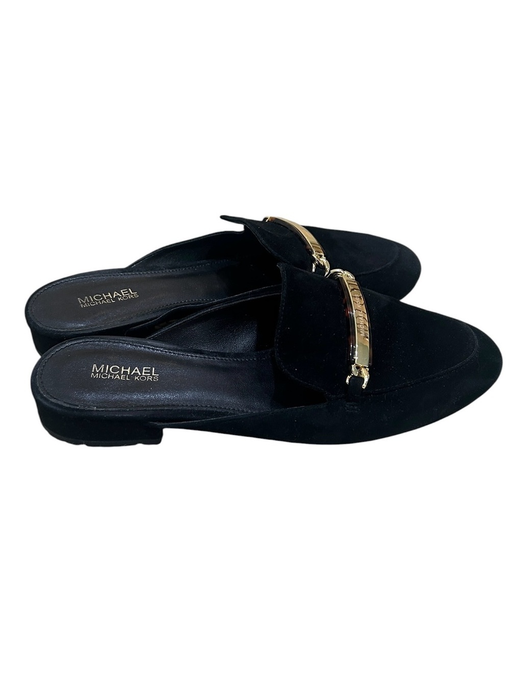 MICHAEL Michael Kors Black Suede leather slip on Mule Gold-Tone Accent 6.5